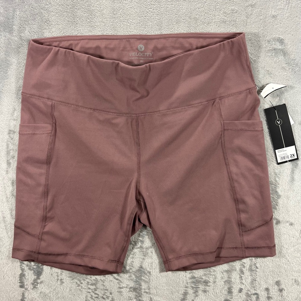 VELOCITY Serena Active Stretch Shorts Womens 2X Twilight Mauve NEW 7" Inseam